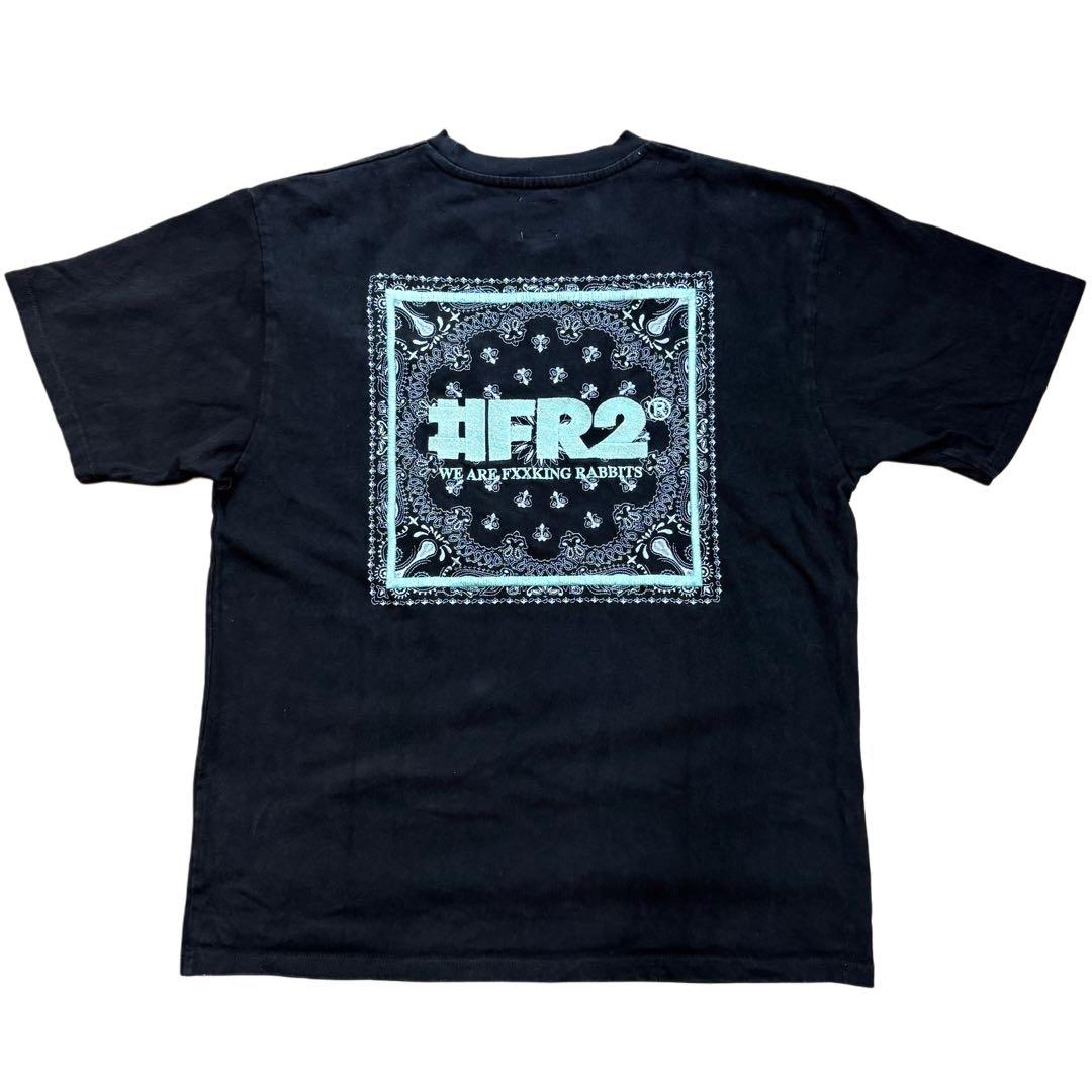 FR2月桃 パイズリー柄刺繍Tシャツ ブラックL