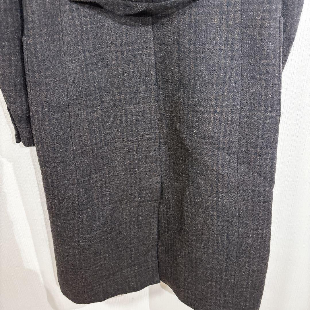 sandro ダブルブレスト　ロングコート　ロゴ金ボタン　チェック　美シルエット