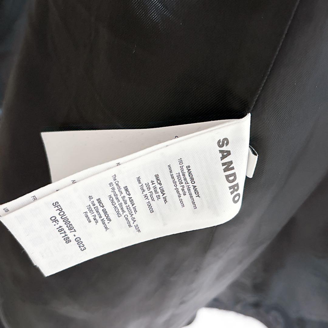 sandro ダブルブレスト　ロングコート　ロゴ金ボタン　チェック　美シルエット