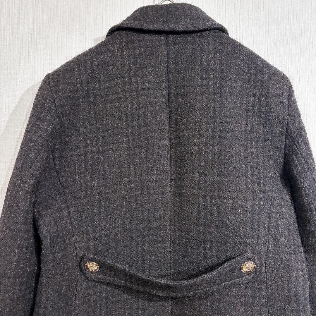 sandro ダブルブレスト　ロングコート　ロゴ金ボタン　チェック　美シルエット