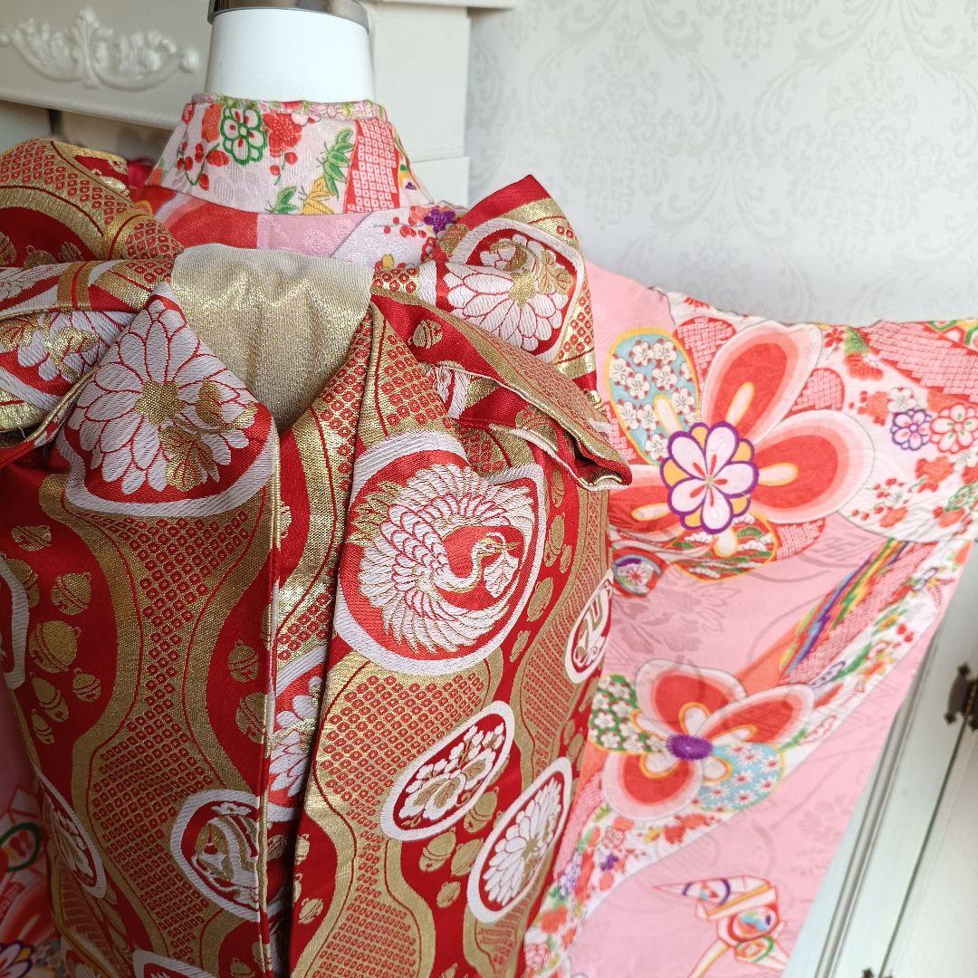 アンティークピンクの着物に作り帯セット