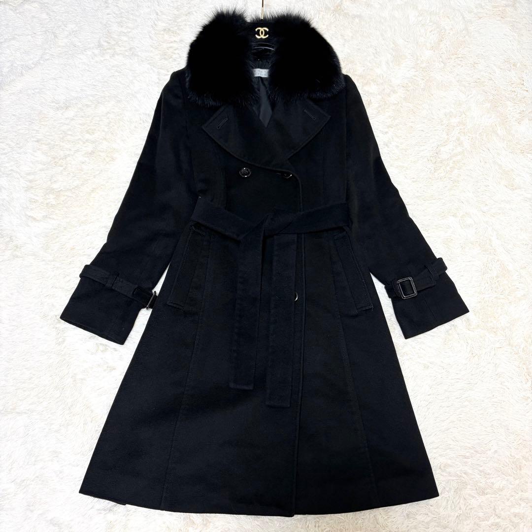 バーニーズニューヨーク フォックスファー カシミヤ100% ダブルコート ベルト