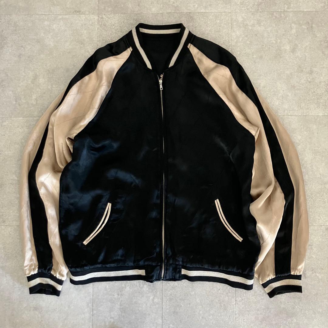 百花繚乱 和柄 刺繍 リバーシブル レーヨン スカジャン/L