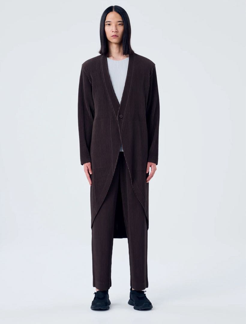 新品 HOMME PLISSE プリーツ テーラード 燕尾 ロングコート 3