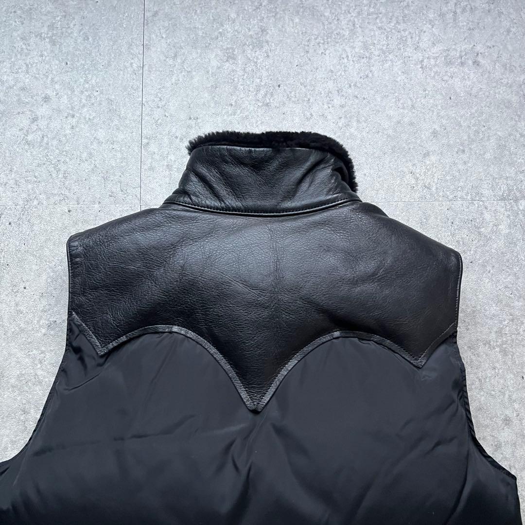 タ*埜様 ロッキーマウンテン グースダウンベスト レザー 黒 ウェスタンヨーク