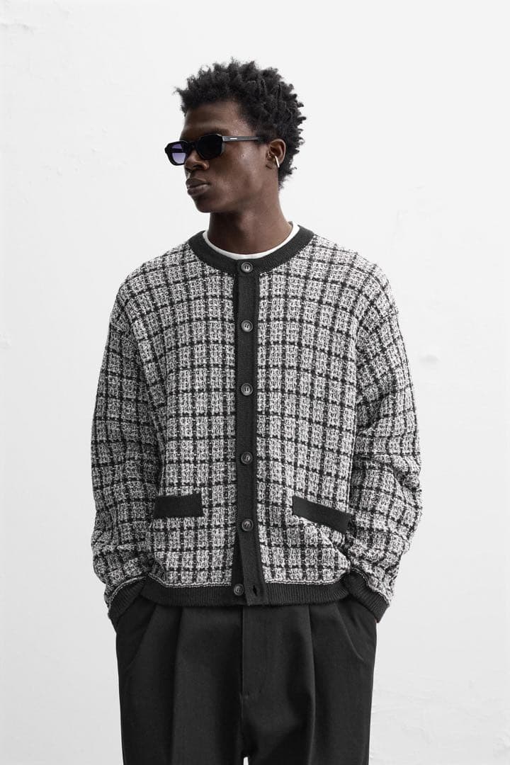 ZARA コントラスト カーディガン M ブラック