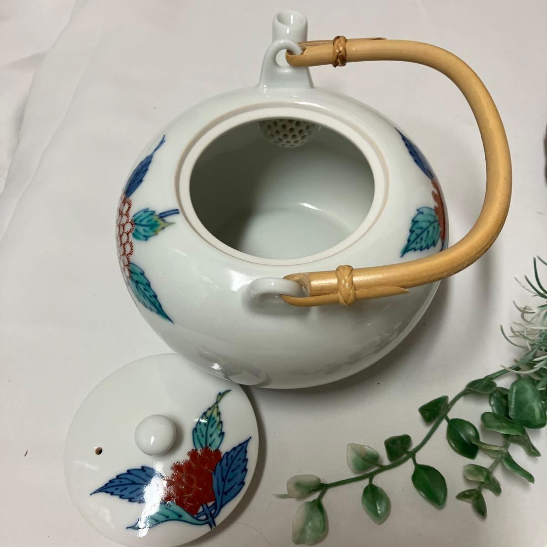 色鍋島焼　人間国宝十二代　今泉今右衛門窯　錦藤袴絵茶器セット急須湯呑5客　有田焼