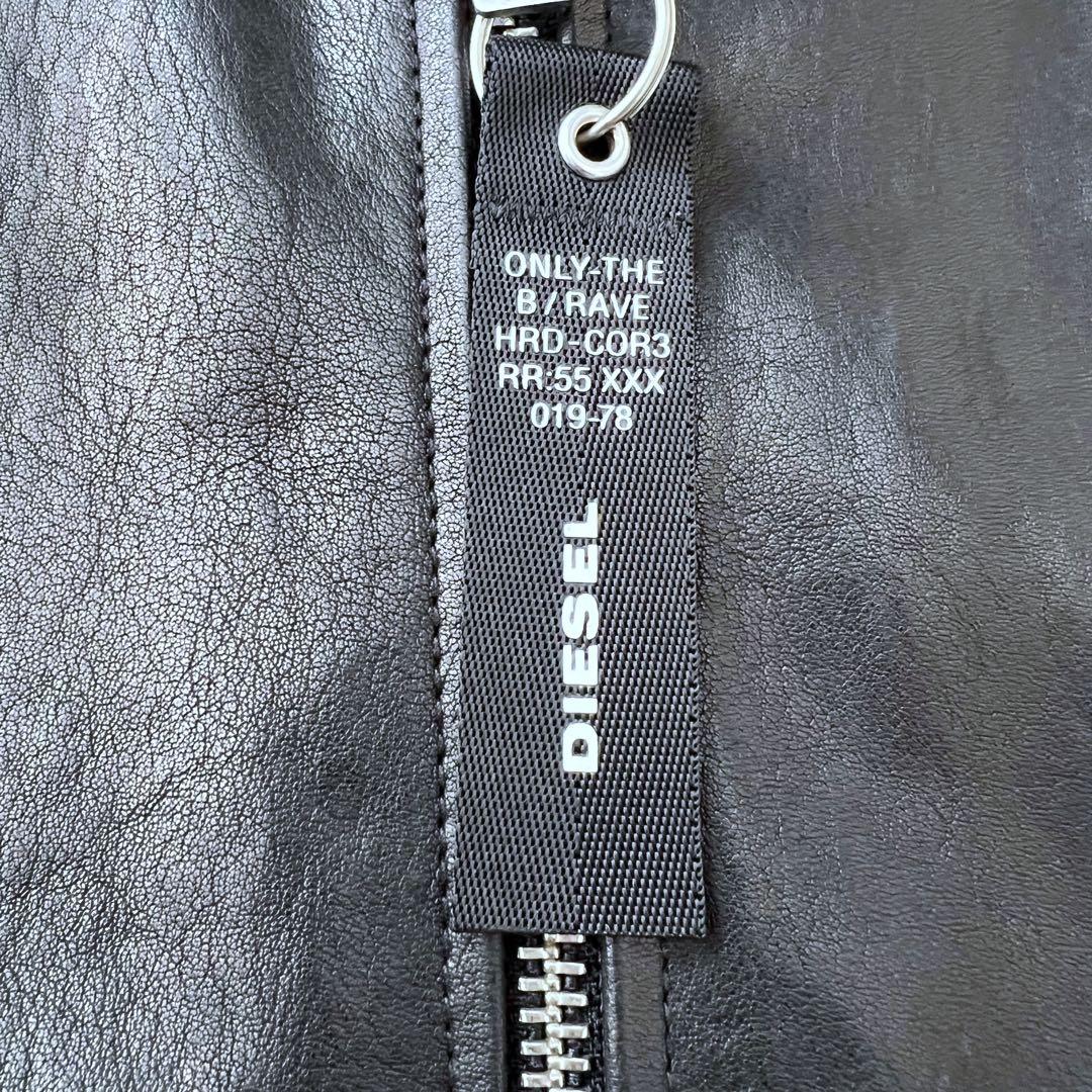 良品 DIESEL ラムレザー ボンバー ジャケット M リブ ダメージ加工