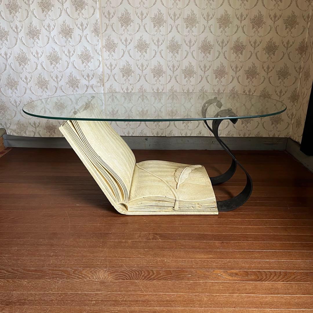【アンティーク】ガラスセンターテーブル デザイナーテーブル 洋風レトロ 古家具