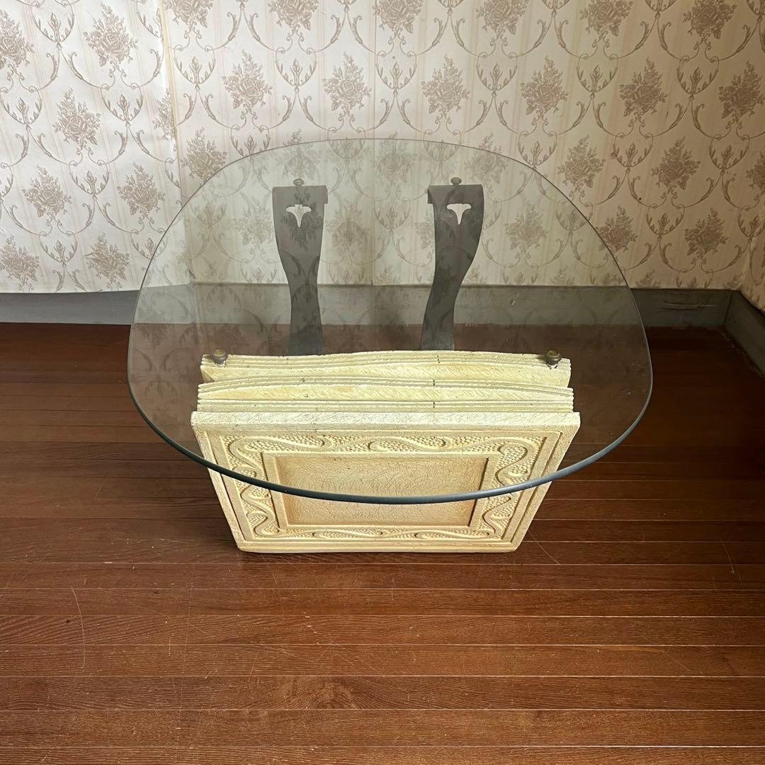 【アンティーク】ガラスセンターテーブル デザイナーテーブル 洋風レトロ 古家具