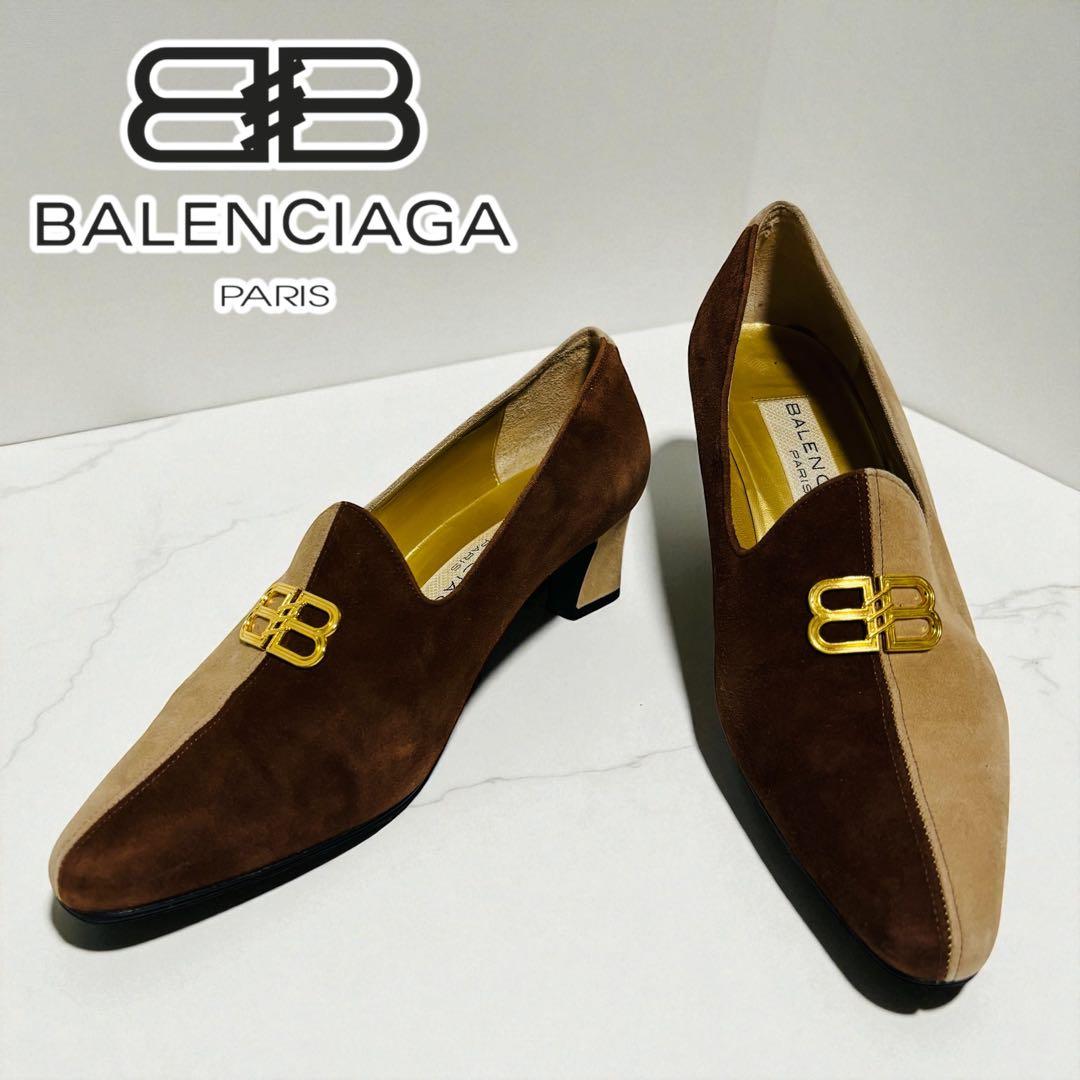 希少 ヴィンテージ バレンシアガ スエード ハイヒール パンプス BBロゴ