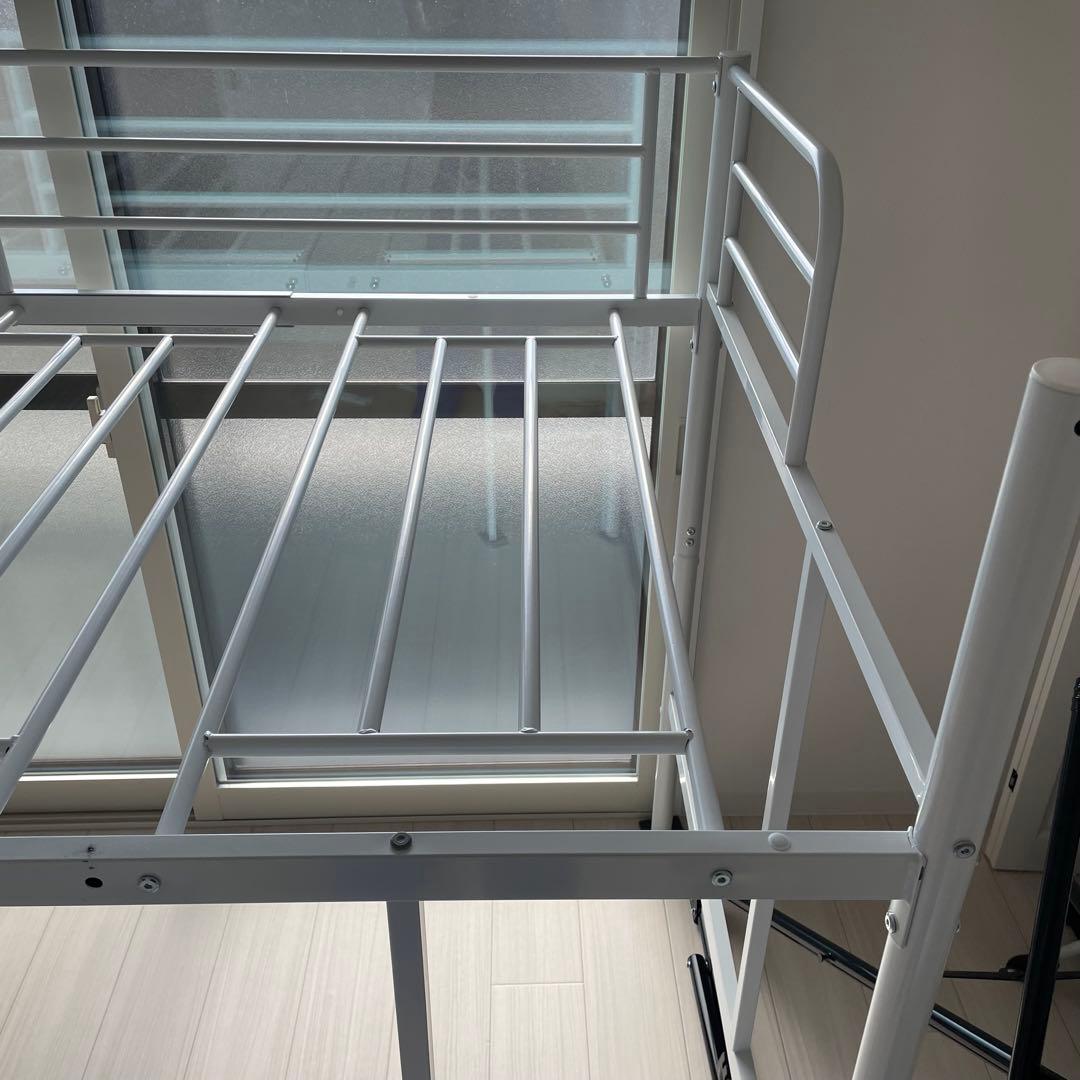 ホワイト ロフトベッド 棚付き シングルサイズ