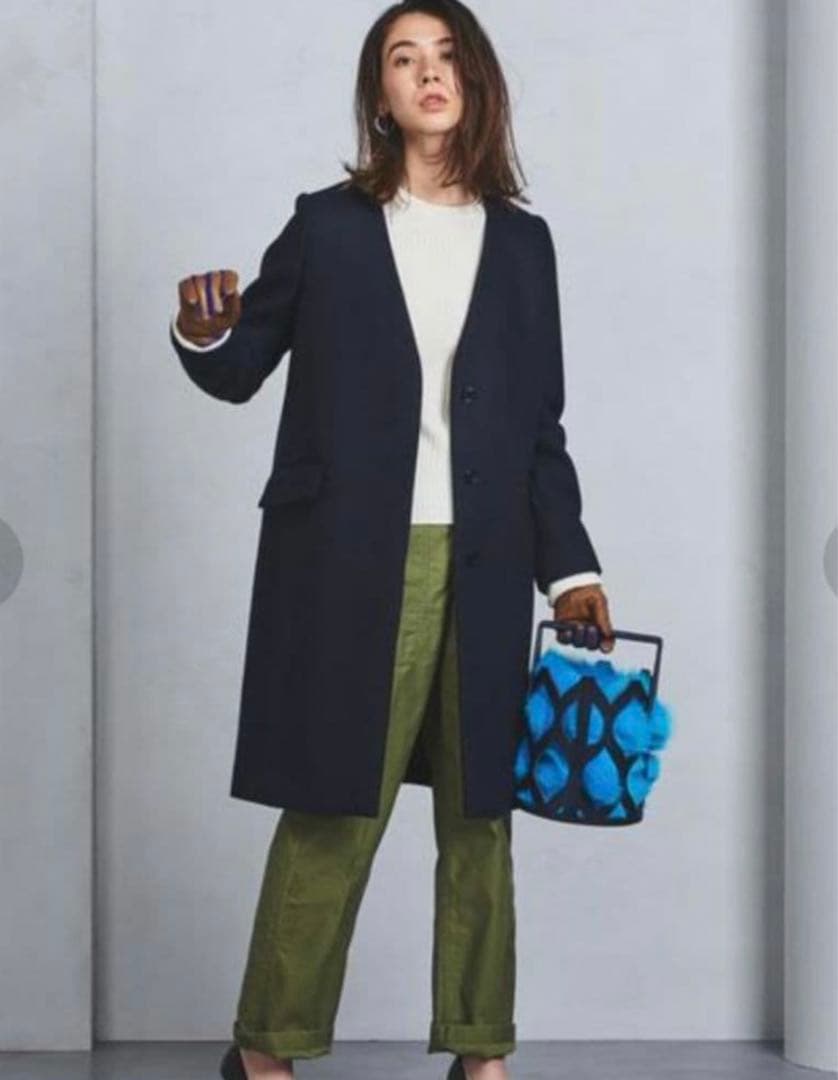 ユナイテッドアローズ　Vネック　ノーカラーコート ブラック　36