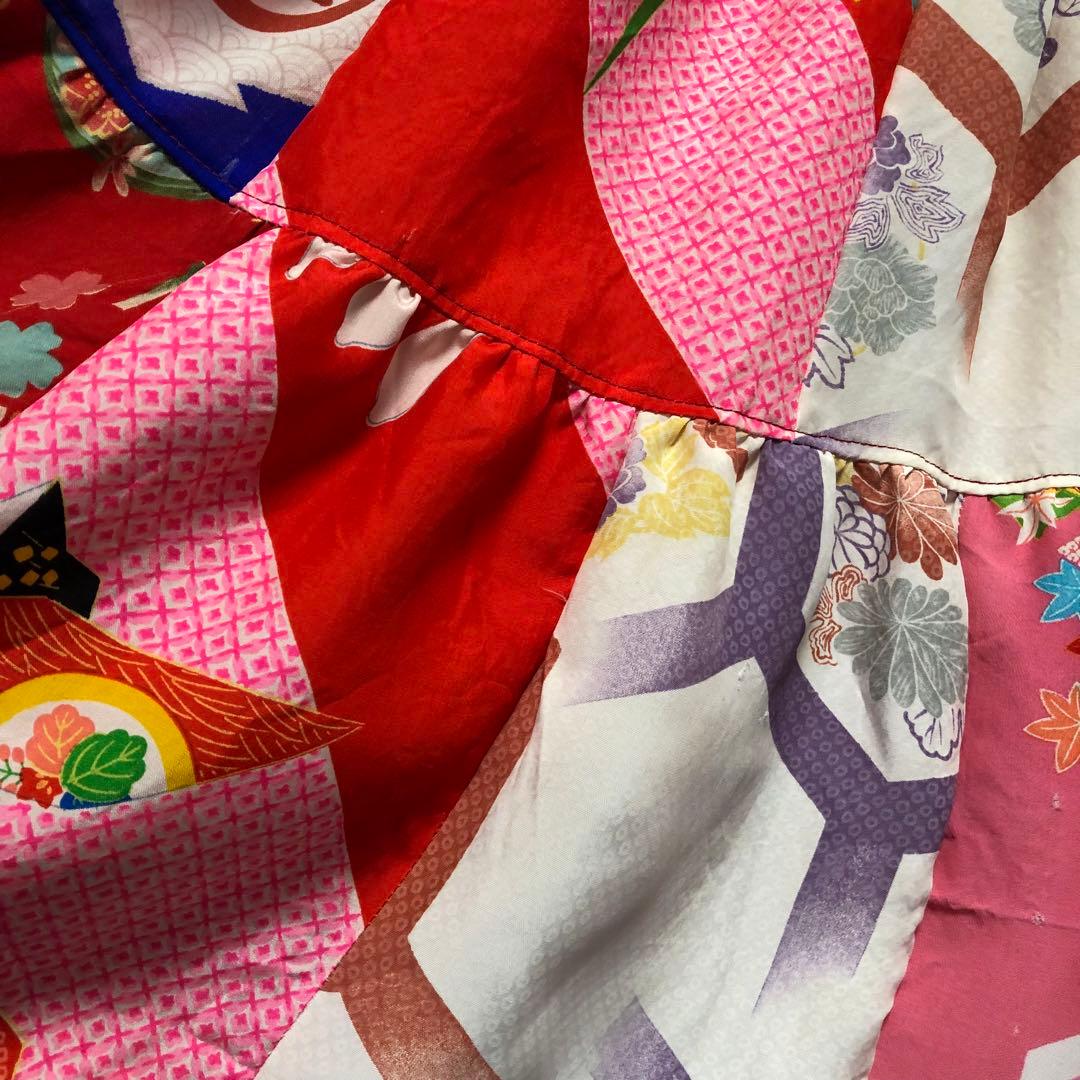 ティアードスカート　古布　リメイク　子供着物　女児着物　七五三着物　一点物