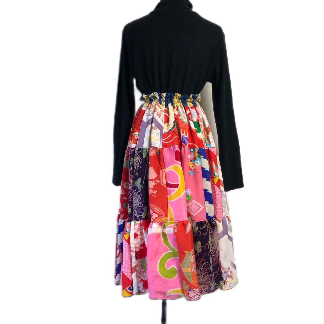 ティアードスカート　古布　リメイク　子供着物　女児着物　七五三着物　一点物