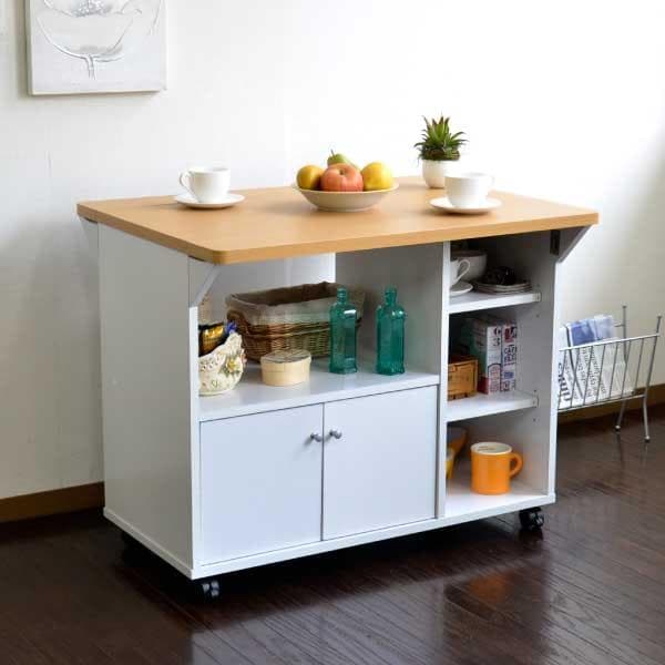 《新品・送料無料》キッチンカウンター キッチンワゴン 両バタワゴン