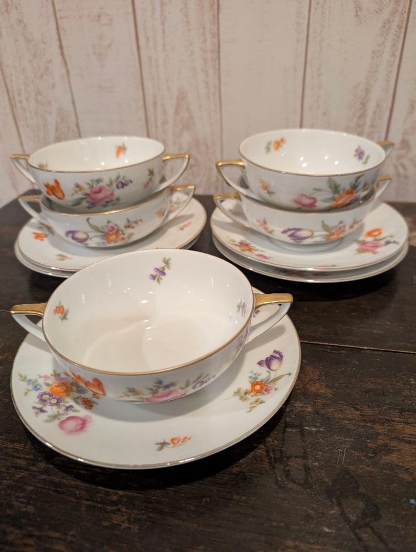 アンティークトーマスババリア　ドイツ 花柄スープカップセット 5個セット