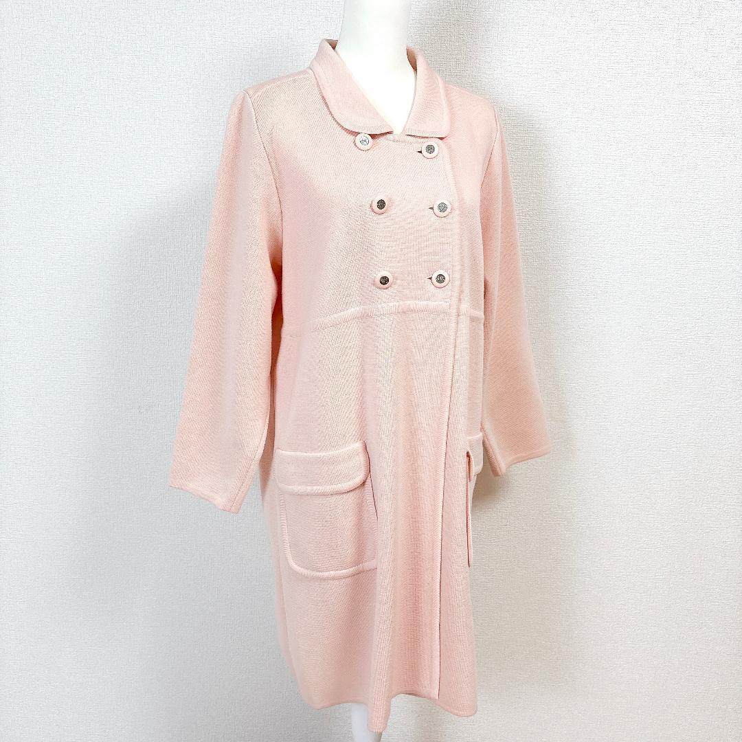 【美品】 FOXEY ロングコート ニット ダブル 42 薄ピンク 無地