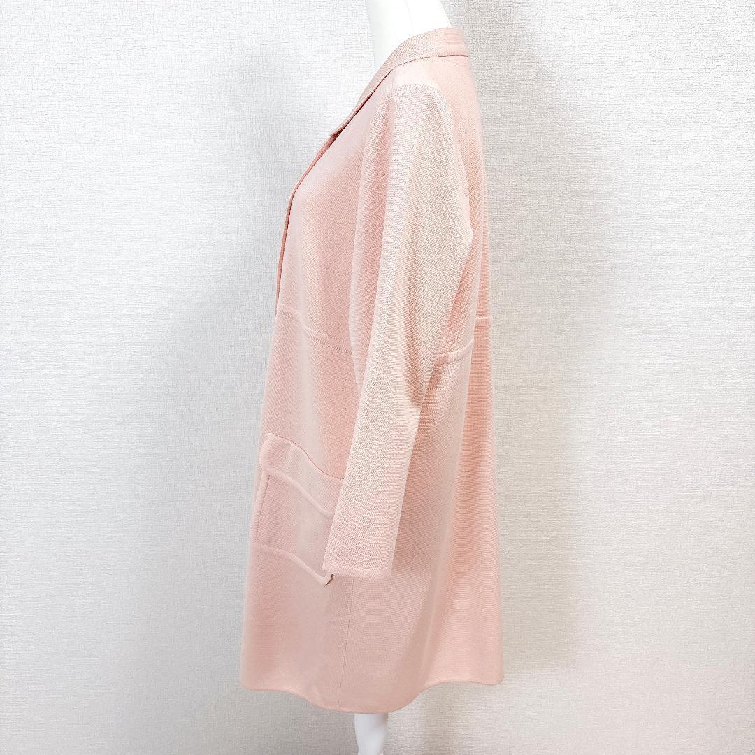 【美品】 FOXEY ロングコート ニット ダブル 42 薄ピンク 無地