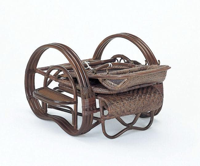 籐ラタン３つ折り座椅子 リクライニング座椅子 昭和レトロ チェア（1101）