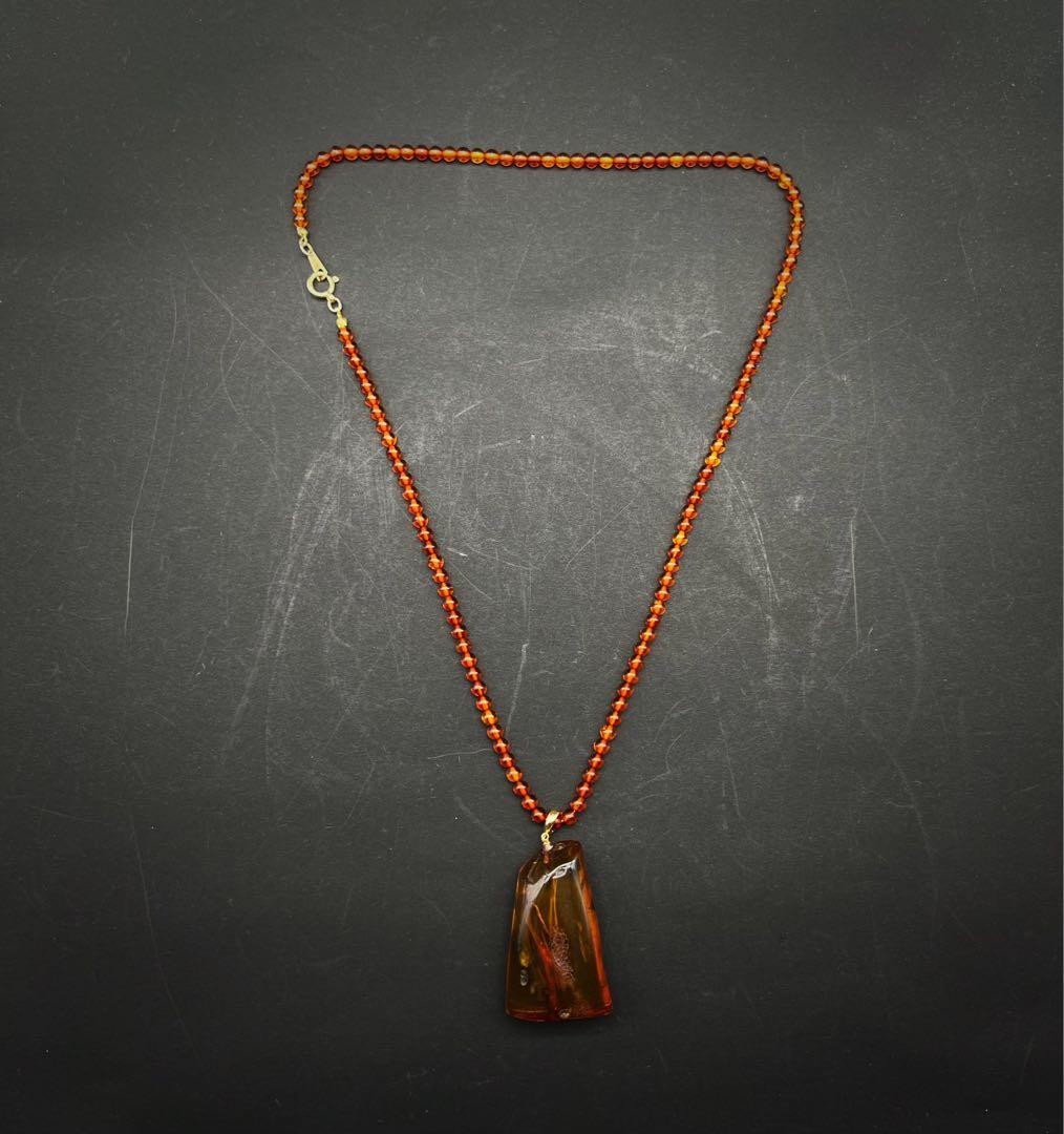 ヴィンテージ ネックレス 琥珀 ペンダント K18 アンティークアクセサリー