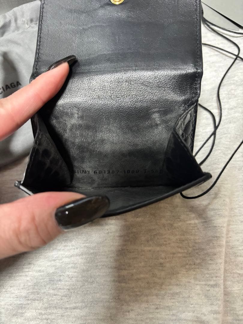 BALENCIAGA 三つ折り財布 ブラック　クロコ　レザー