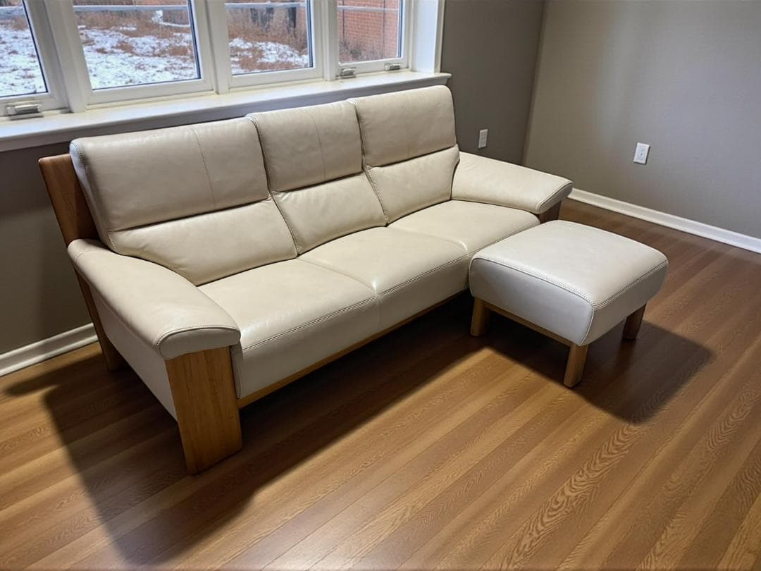 ◻【美品】karimoku 3人掛けソファ 本革張り ZU4853 ソファのみ