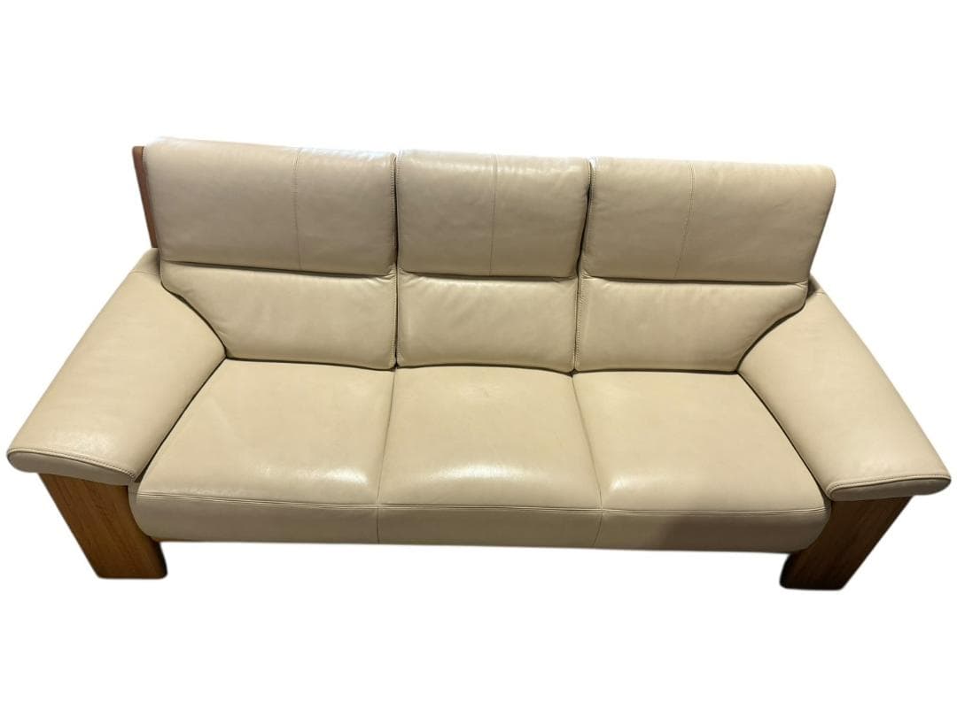 ◻【美品】karimoku 3人掛けソファ 本革張り ZU4853 ソファのみ