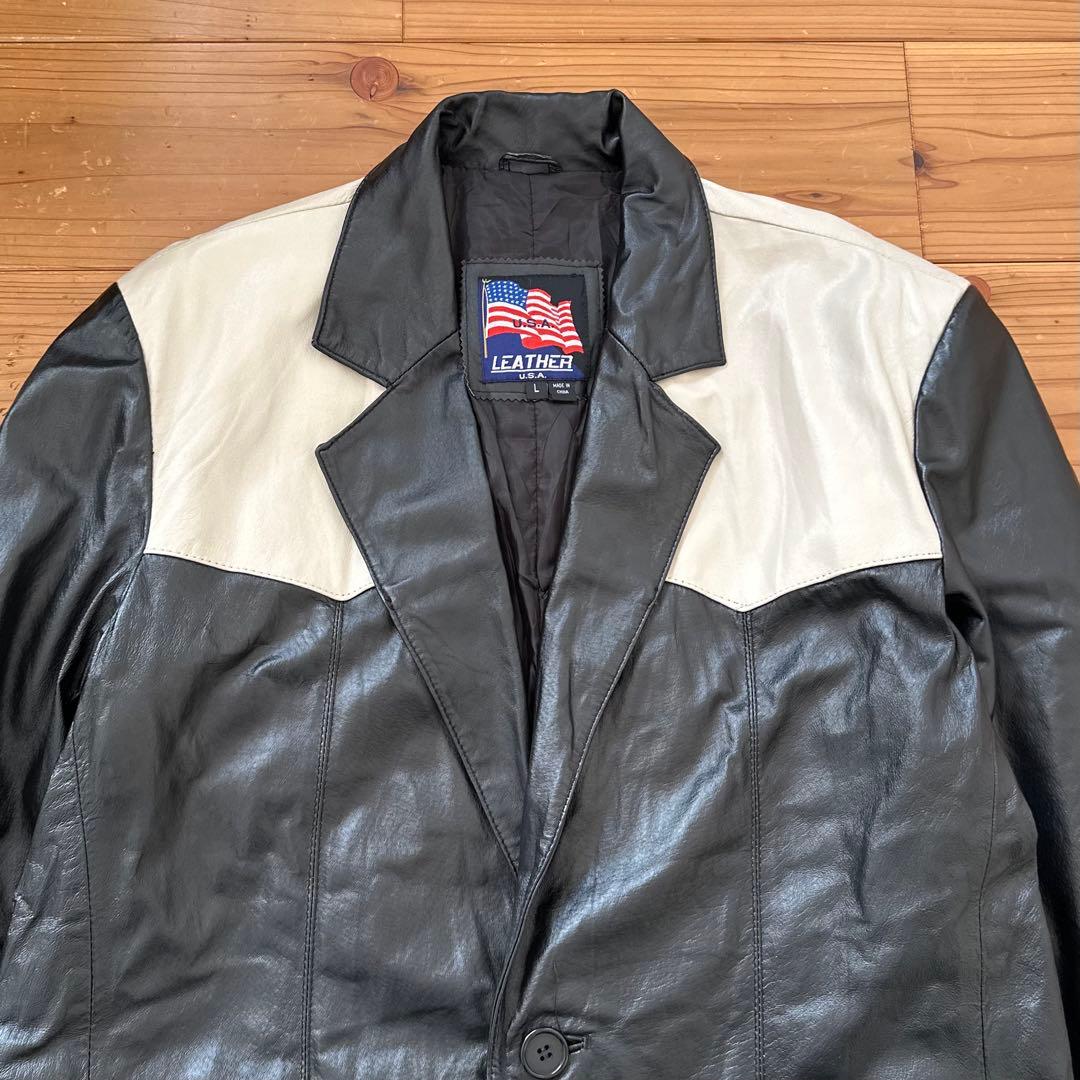 希少 90s~00s 2トーン 切り替え レザー スポーツジャケット カーコート