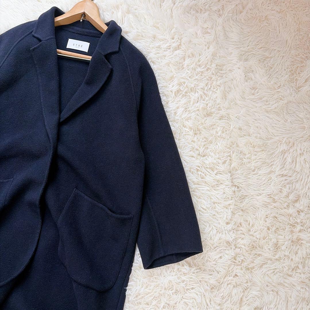エトレトウキョウ　カシミヤ混ダブルフェイスリバーロングコート　ネイビー