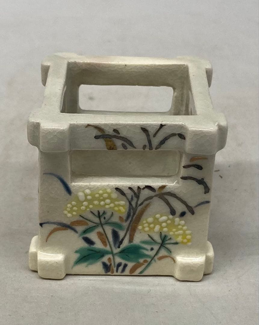 B534b「秋草図 井戸蓋置」宮川香雲作　竜谷　共布共箱