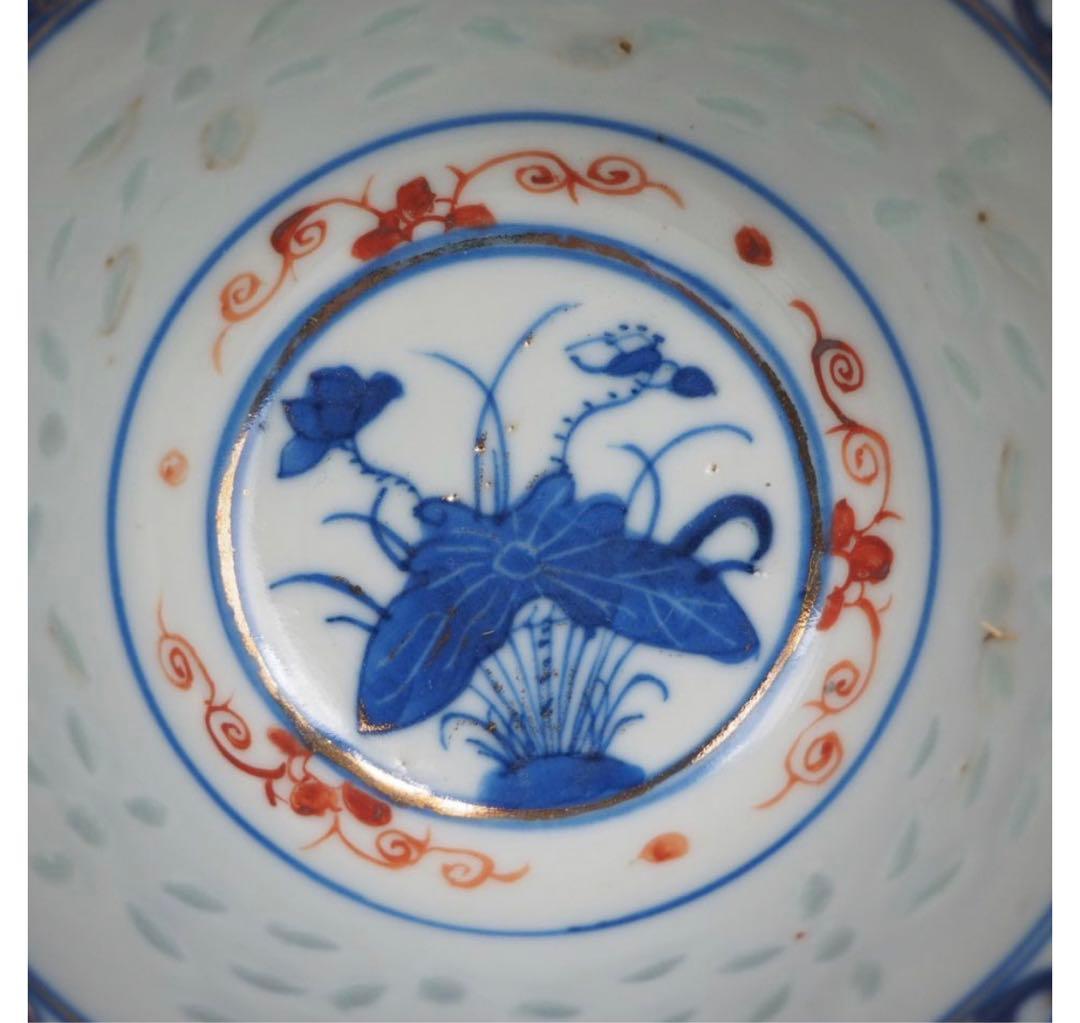 送料無料 中国古玩　清時代　康熙年製　蛍手碗　蓋付③