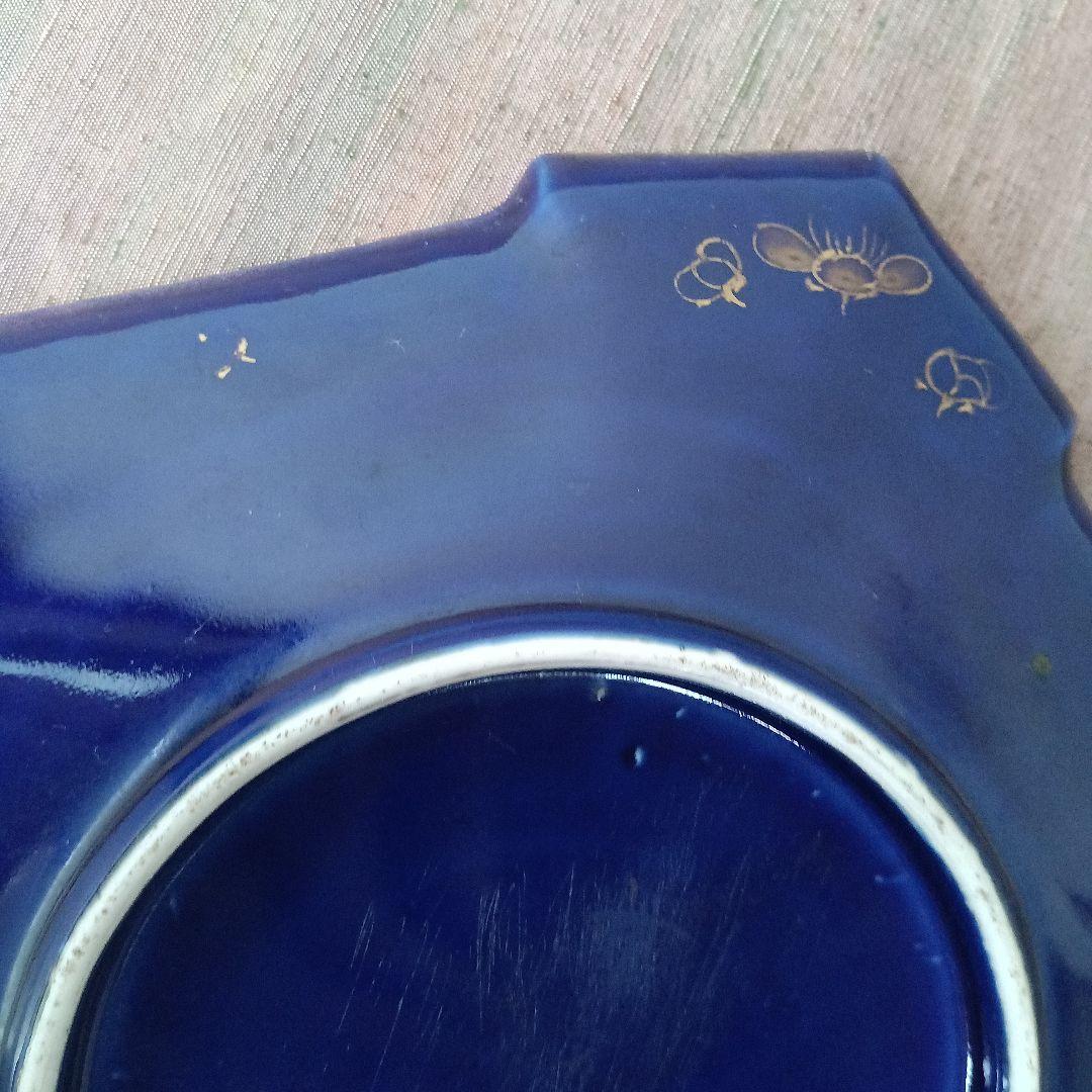 （希少）　明治伊万里　オールド香蘭社？　瑠璃花鳥菱形変形皿　　有田焼