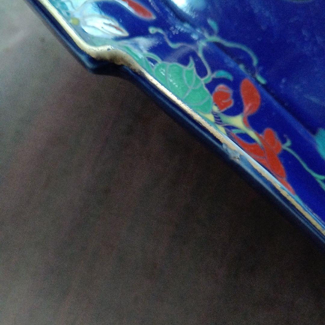 （希少）　明治伊万里　オールド香蘭社？　瑠璃花鳥菱形変形皿　　有田焼