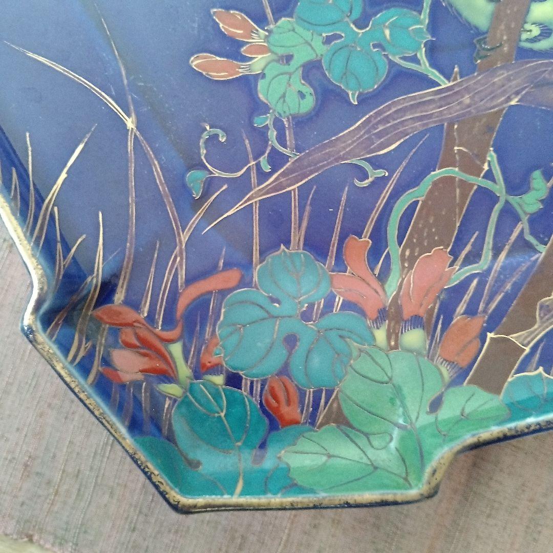 （希少）　明治伊万里　オールド香蘭社？　瑠璃花鳥菱形変形皿　　有田焼