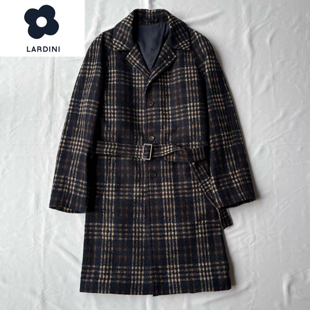 LARDINI ラルディーニ チェック チェスターコート ウール ガウン 50