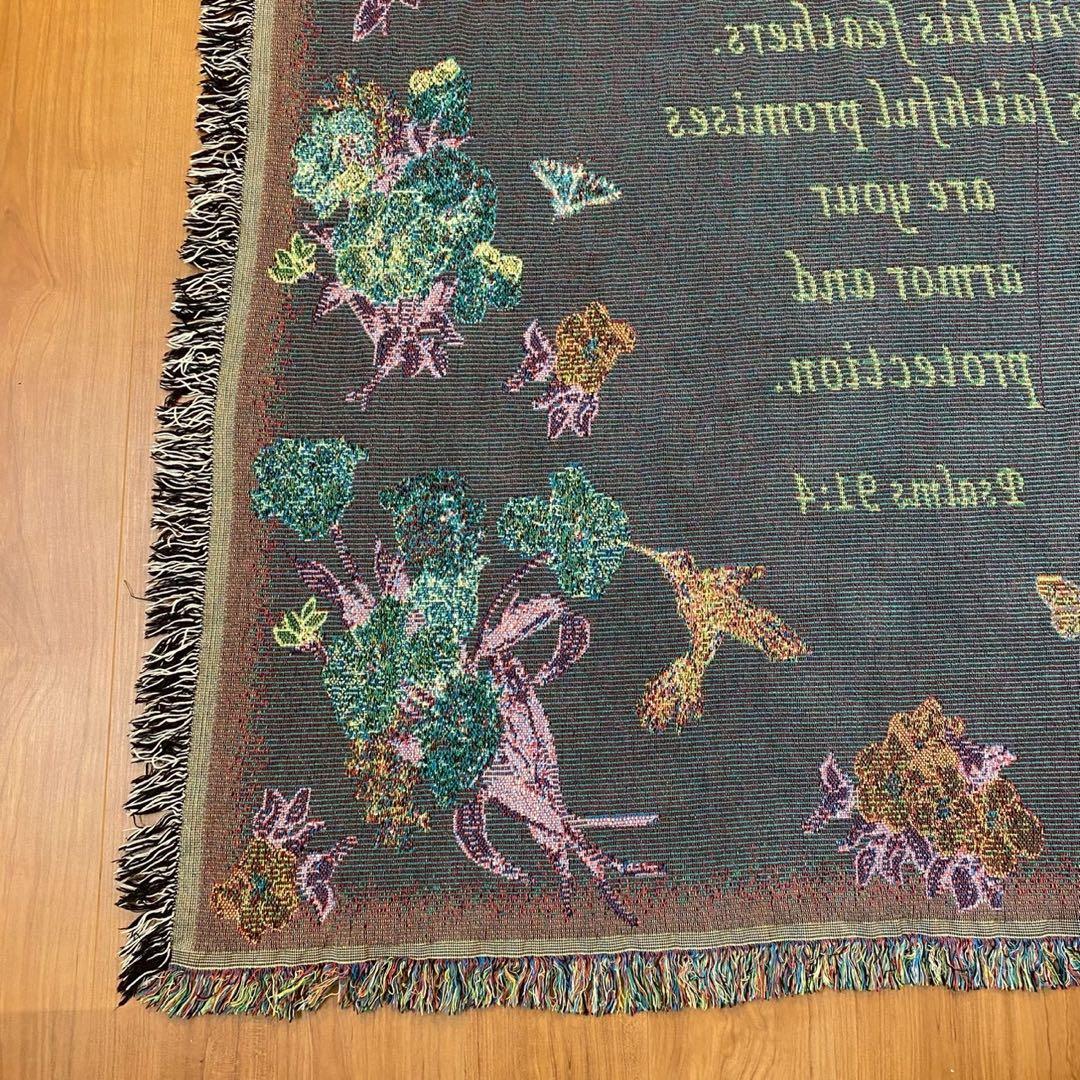 ヴィンテージ　ラグ　ゴブラン調　170×125　聖書　詩篇　タペストリー　カバー