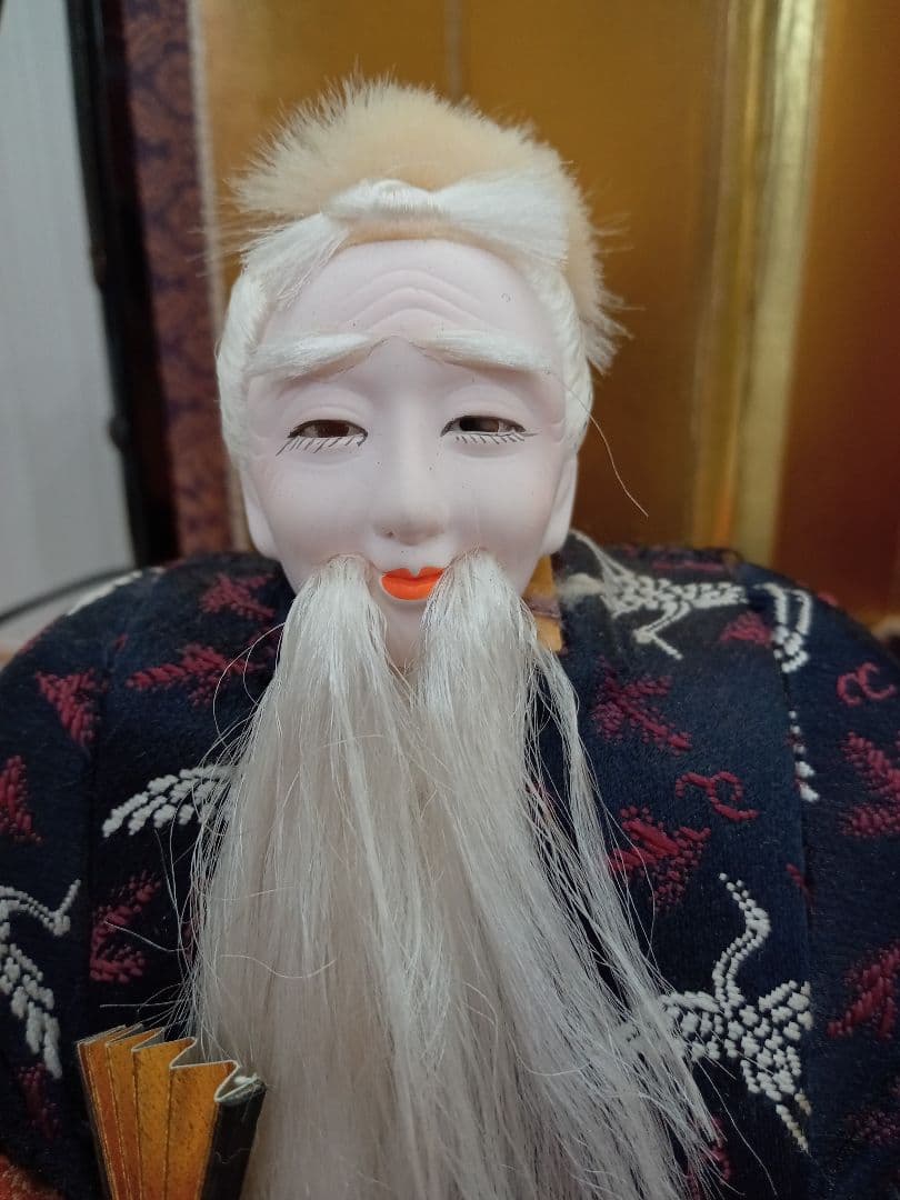 雛人形　百歳雛（ももとせびな）木目込み人形　金屏風　雪洞付　長寿　変わり雛