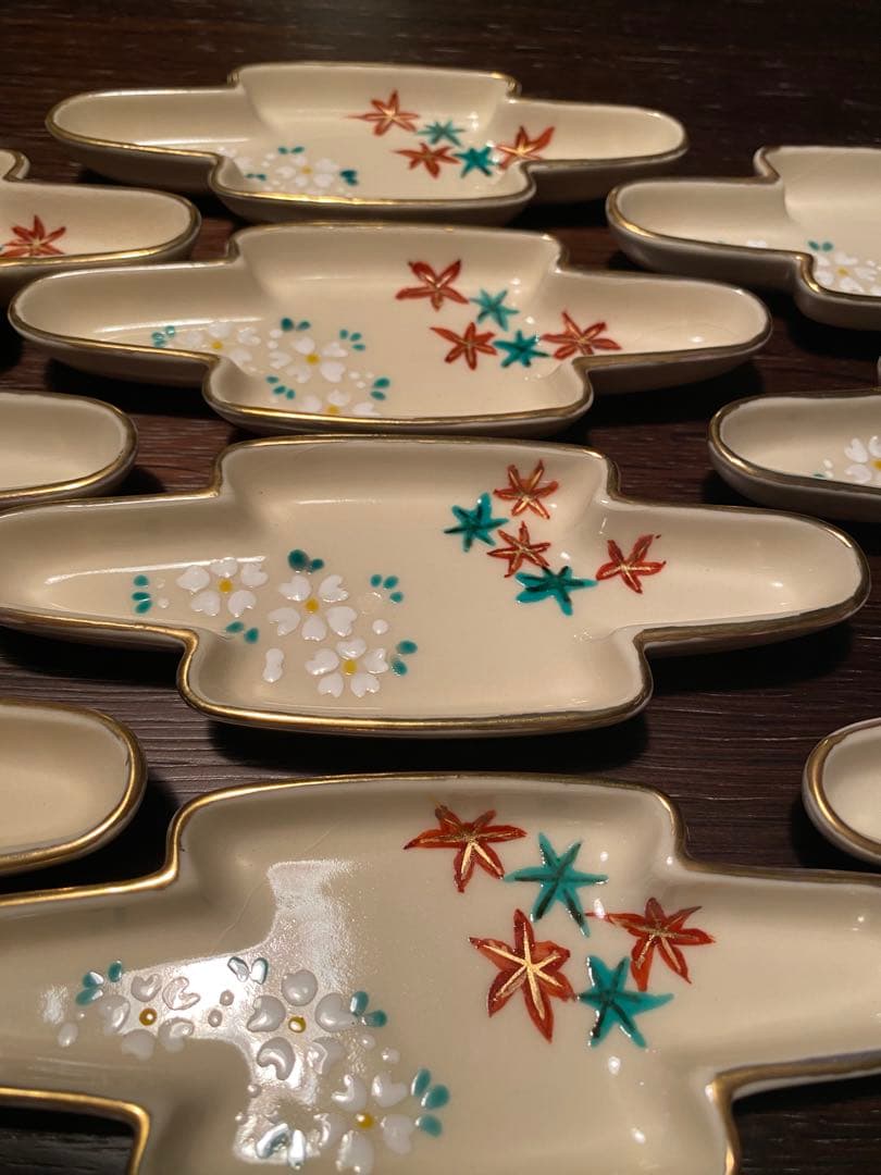 乾山写雲錦金縁かすみ皿5客 京焼