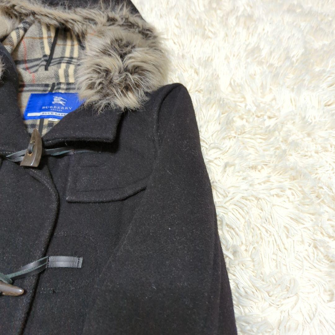 バーバリーブルーレーベル　ダッフルコート　ノバチェック　ファー　ウール