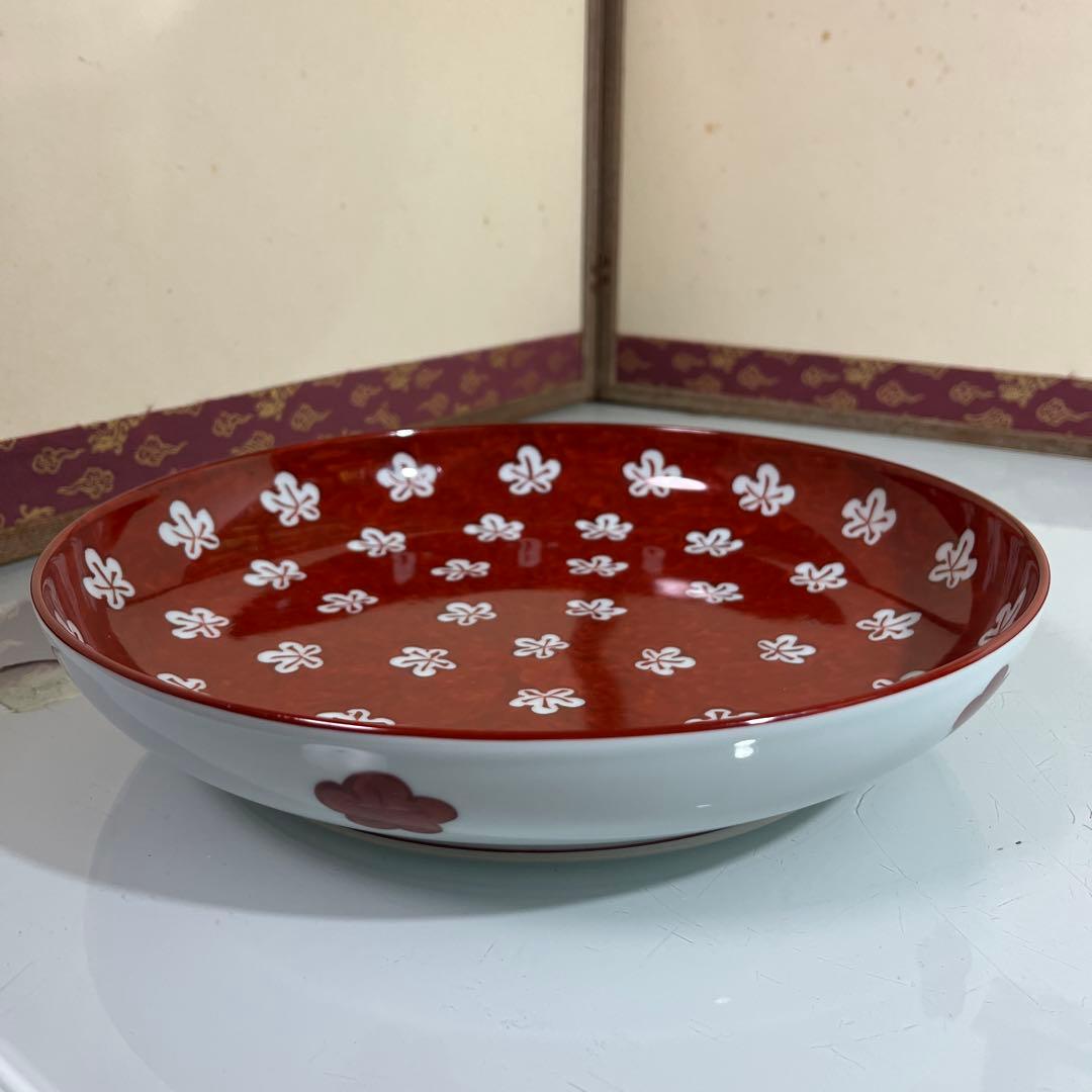まぁこ❣️源右衛門　赤絵梅紋　大皿27.5cm