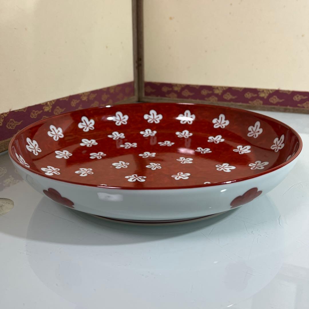 まぁこ❣️源右衛門　赤絵梅紋　大皿27.5cm