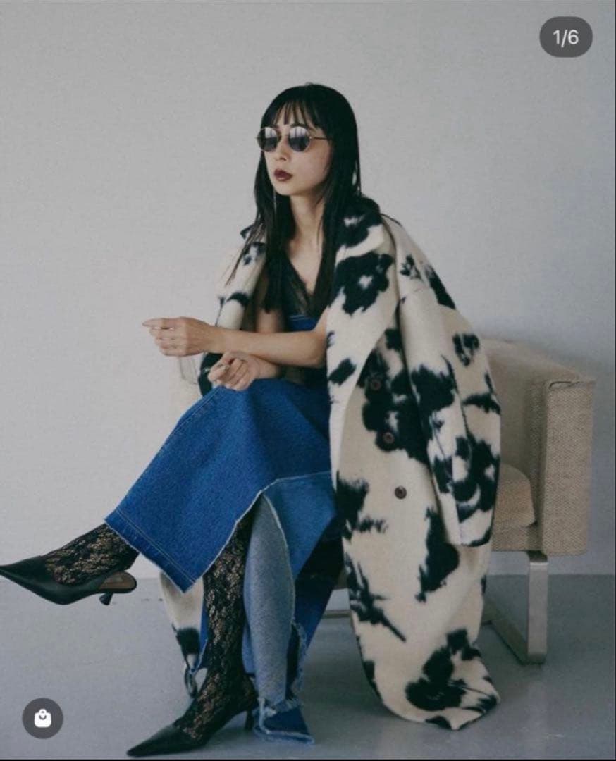 美品 AMERI UND SHADOW FLOWER WOOL COAT S