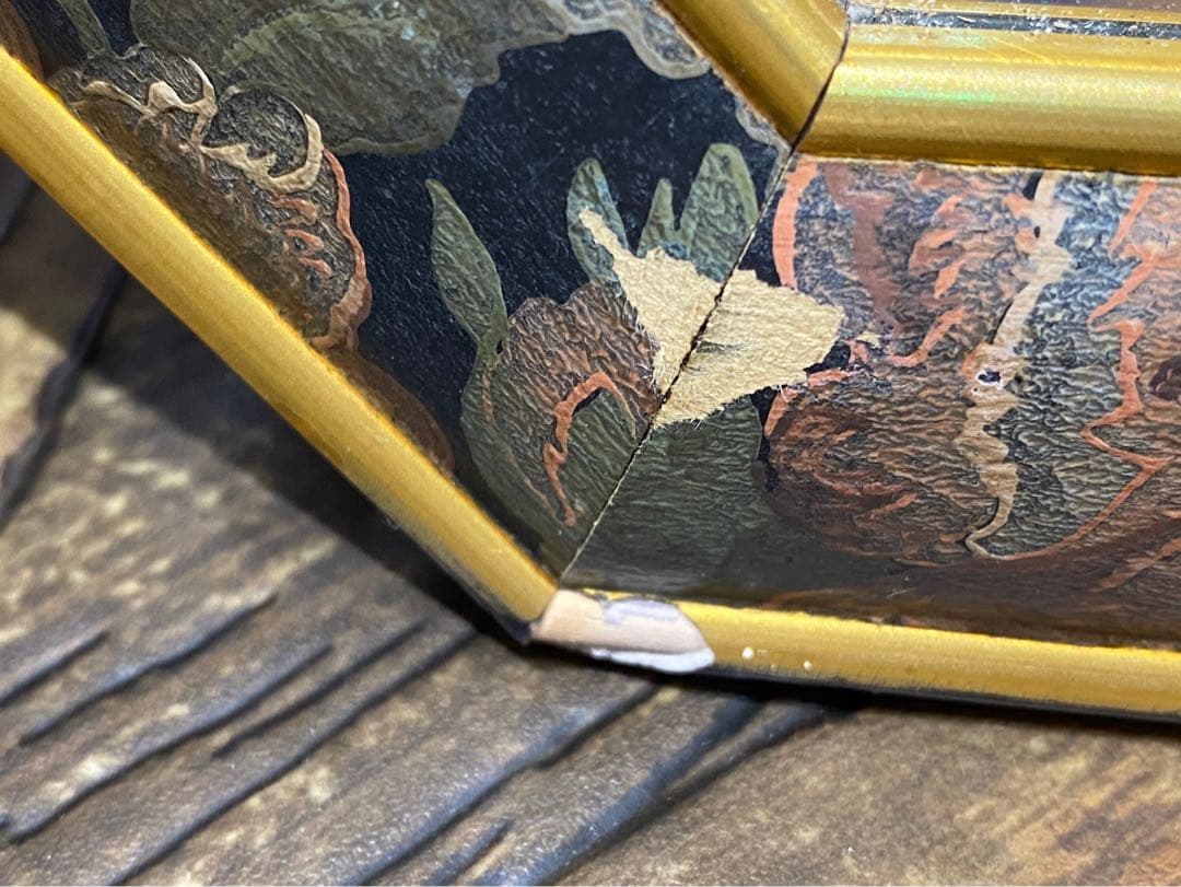 イタリア製 八角形 面取 壁掛けミラー 鏡 アンティーク インテリア 風水