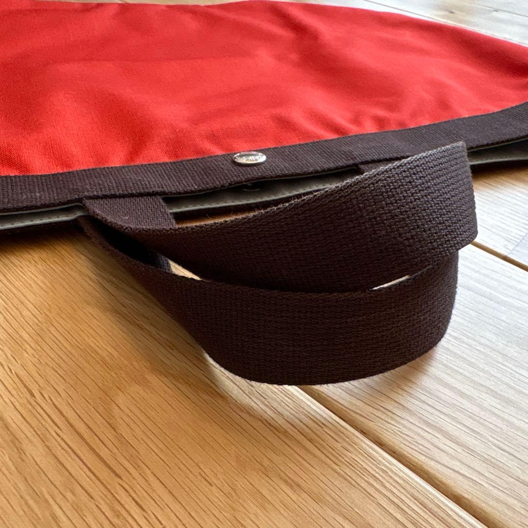 エルベシャプリエ 舟形 トートバッグ キャンバス ブラウン×レッド　L