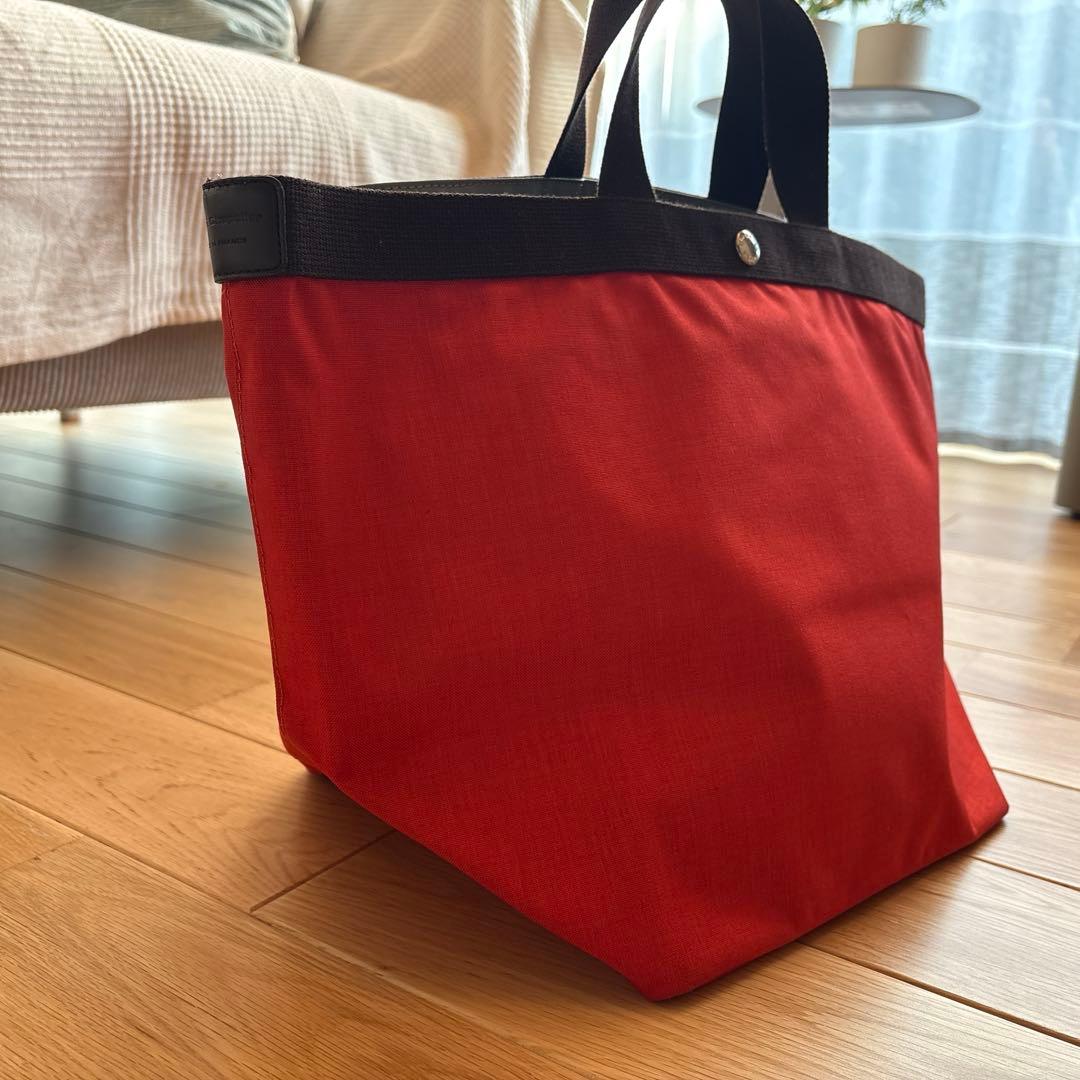 エルベシャプリエ 舟形 トートバッグ キャンバス ブラウン×レッド　L