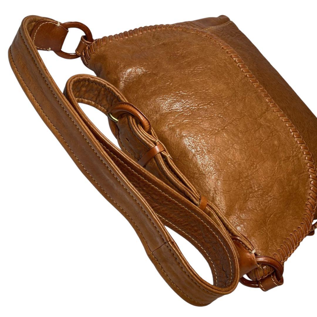 genten　ウールシープ本革　メッセンジャーバッグ　クロスボディ　飴色ブラウン