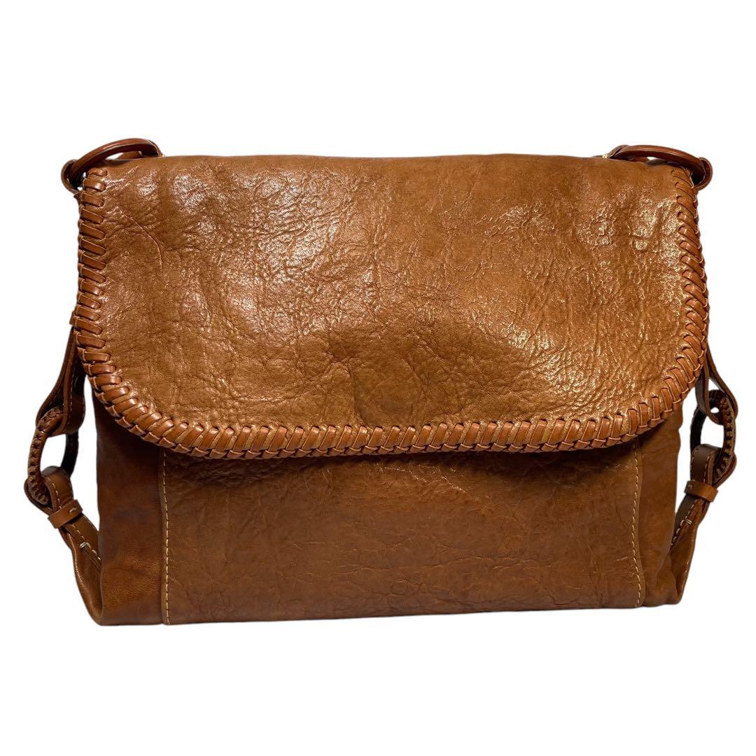 genten　ウールシープ本革　メッセンジャーバッグ　クロスボディ　飴色ブラウン