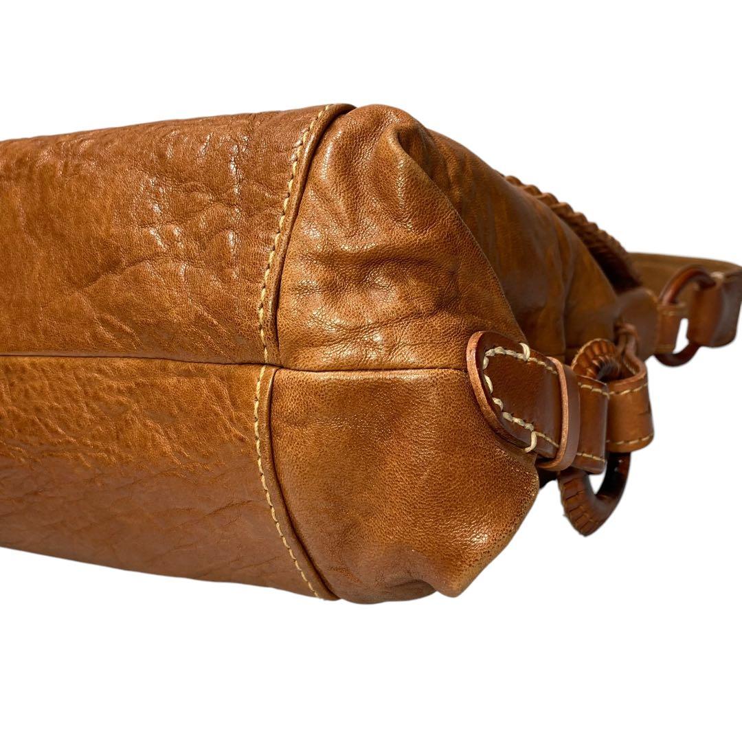 genten　ウールシープ本革　メッセンジャーバッグ　クロスボディ　飴色ブラウン