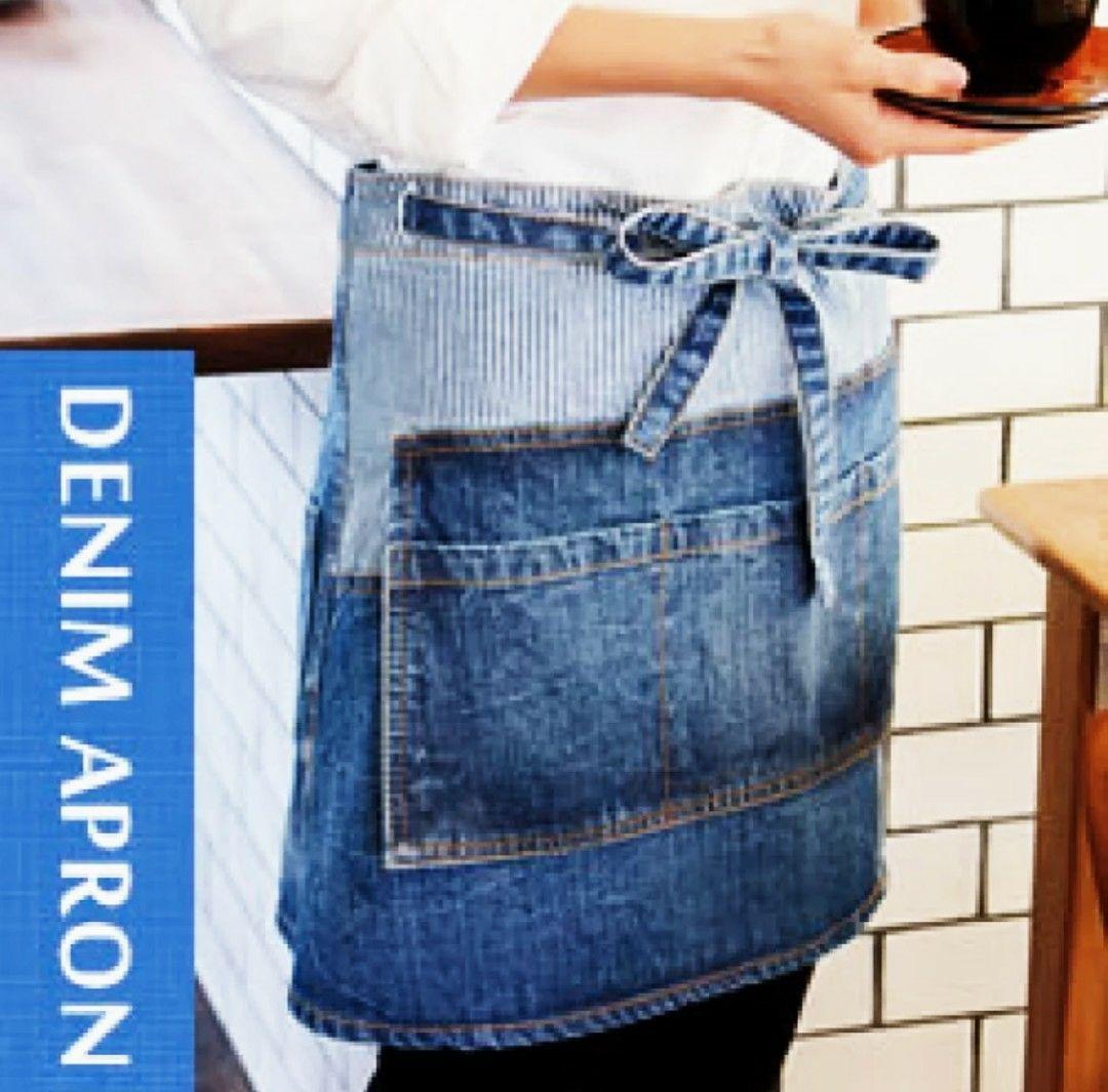 バラ売り可能、6枚セット デニム パッチワーク サロン エプロン